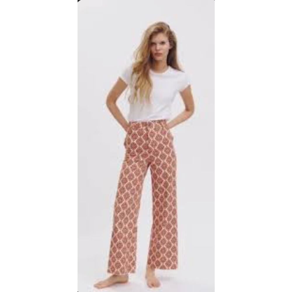 Zara Brown & Cream Geometric Straight Leg Jeans